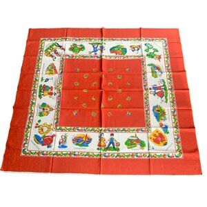Vintage 1970s Tablecloth Souvenir Bergenland Austria Folk Art Cotton Blend